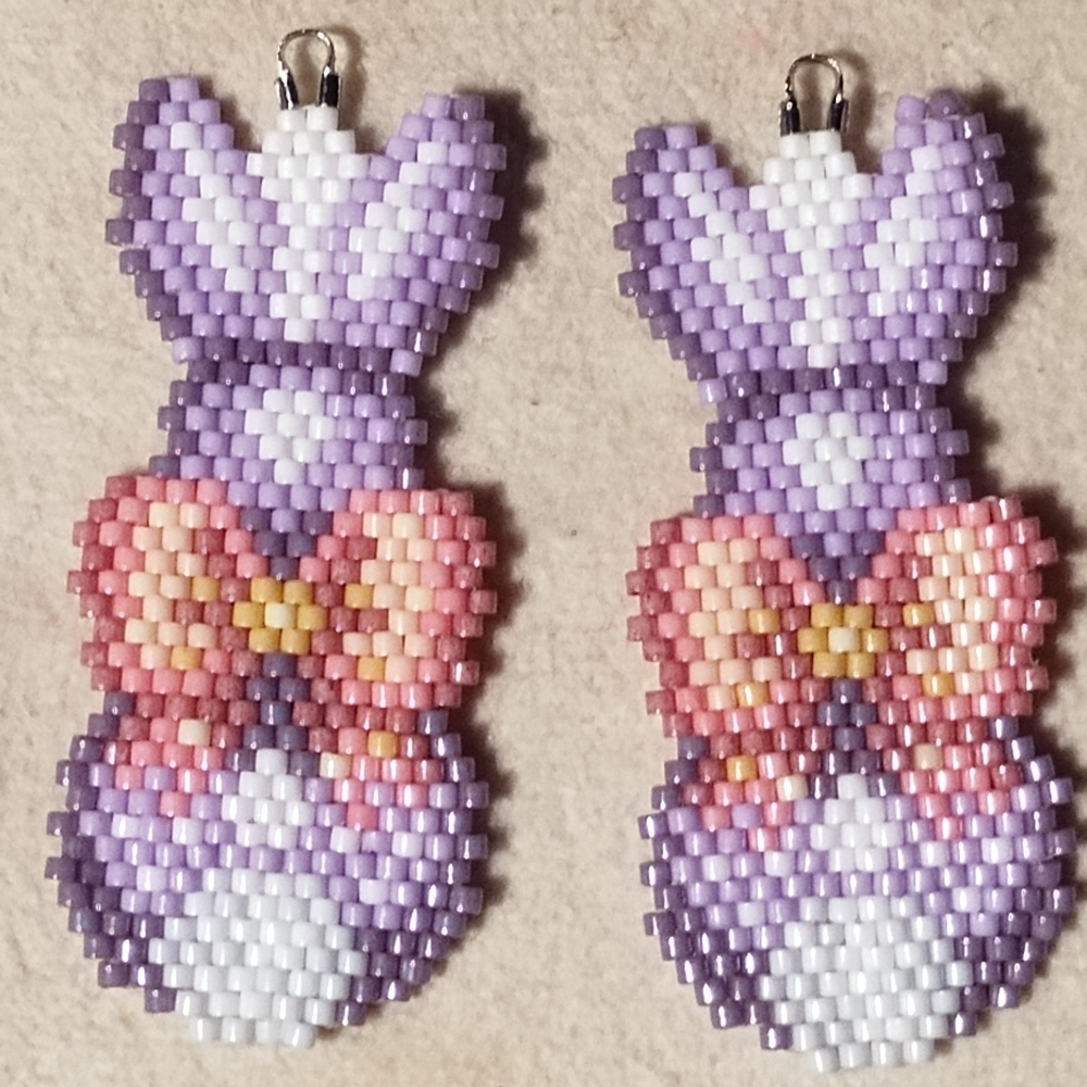 Hand Crafted Beaded Earrings in Lavender, Pink, White and Yellow